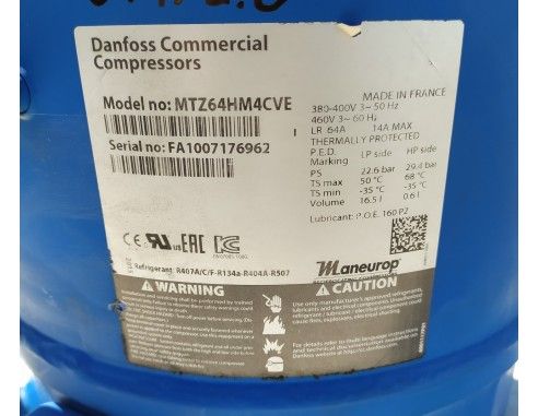 Sprężarka chłodnicza kompresor agregat Danfoss MTZ64, 18,74 m³/h - 3